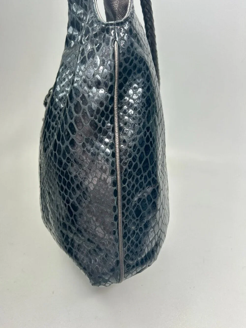 BRIGHTON Black Patent Snakeskin Embossed Leather Women's Hobo Shoulder Bag